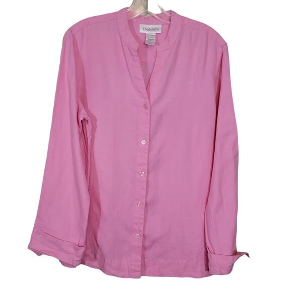 Chadwick's Linen Button Up Shirt Top Lightweight Cuff Long Sleeve Pink Sz Large - Picture 1 of 4